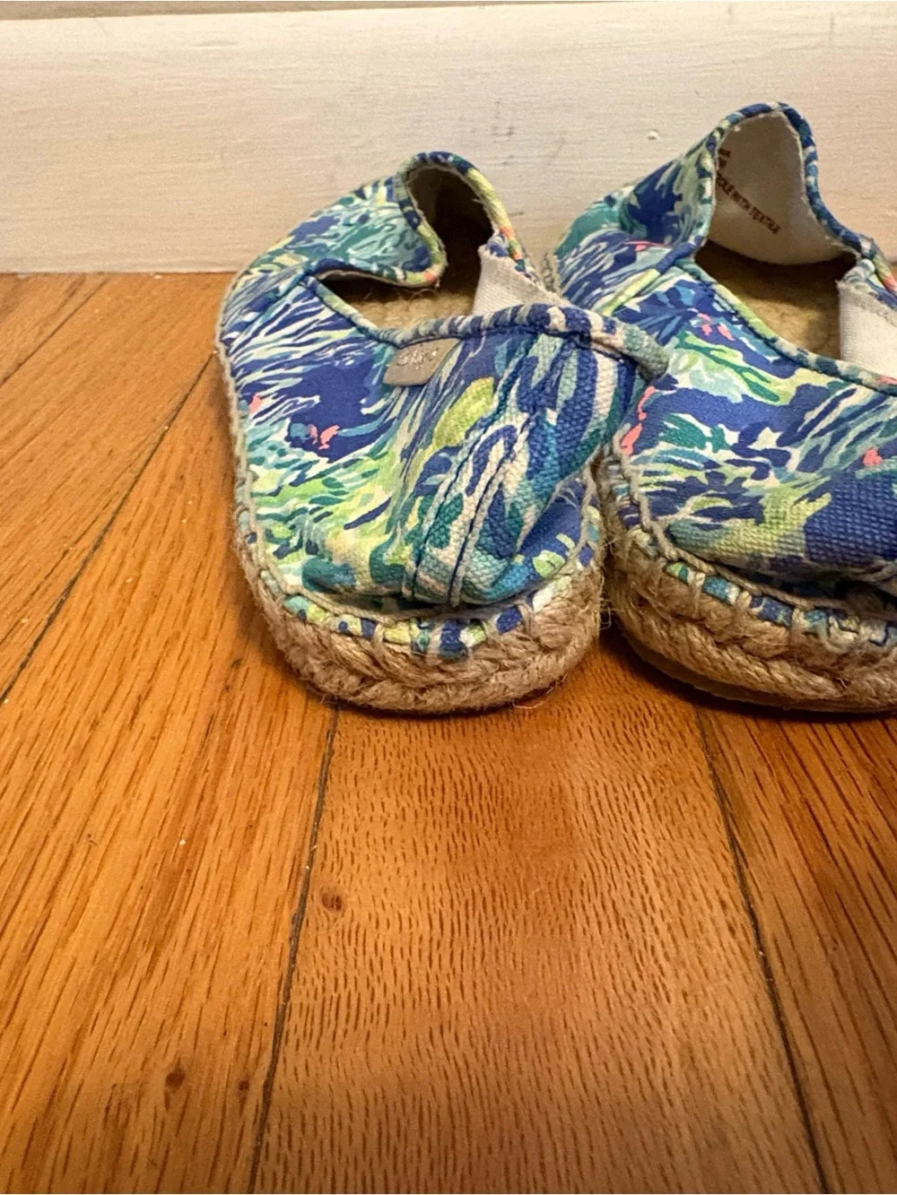 Lilly Pulitzer Blue and Aqua Floral Espadrille Slip-Ons